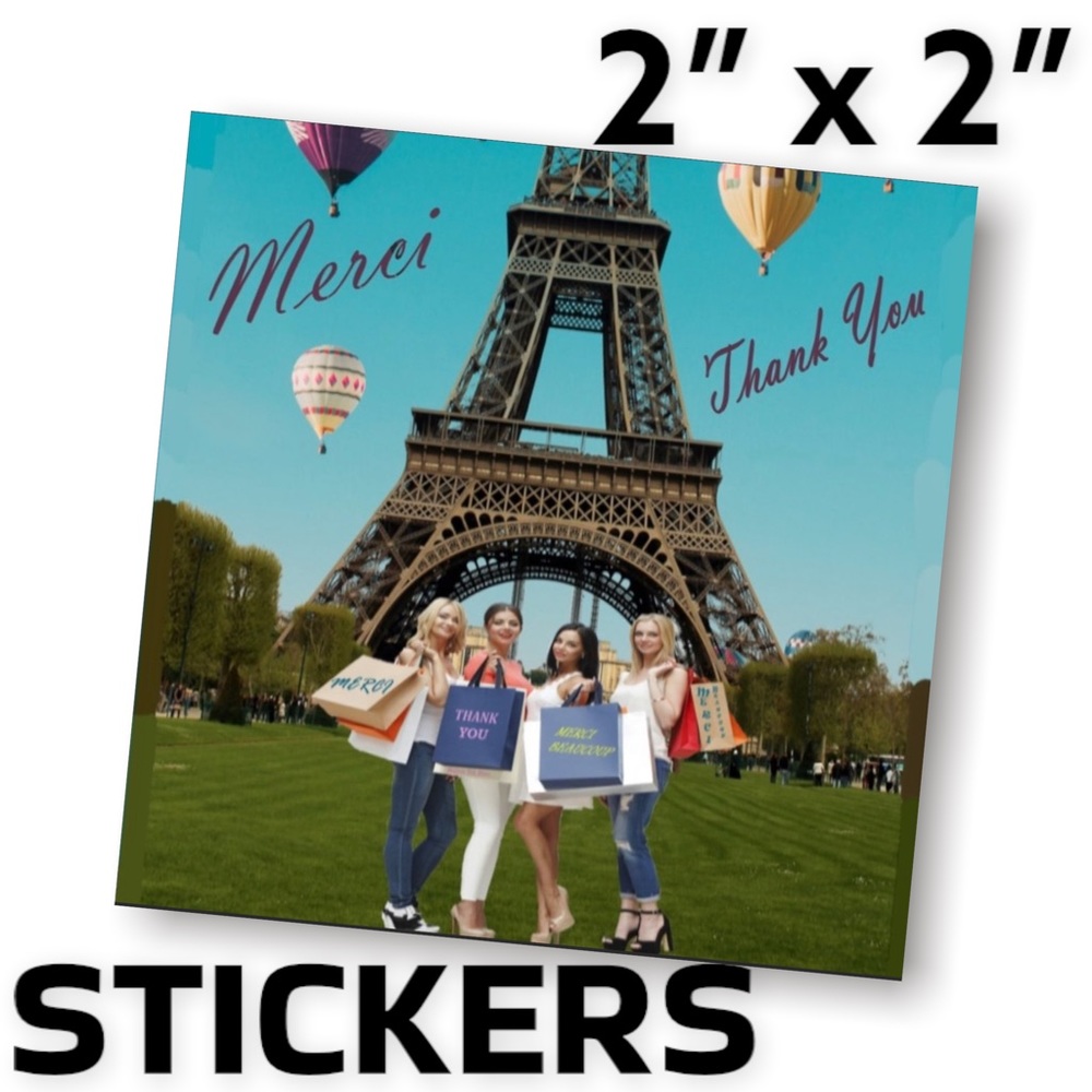 200 (2x2 Inch) Square Stickers, Eiffel Tower, High Gloss, Thank You PRICE FIRM